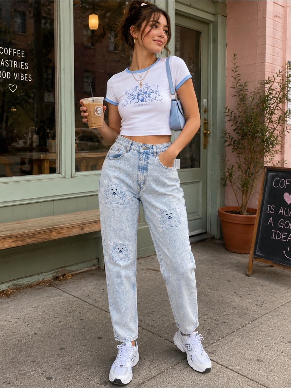 Vintage Y2K Teddy Bear Embroidered Acid Wash Mom Jeans 11/12
